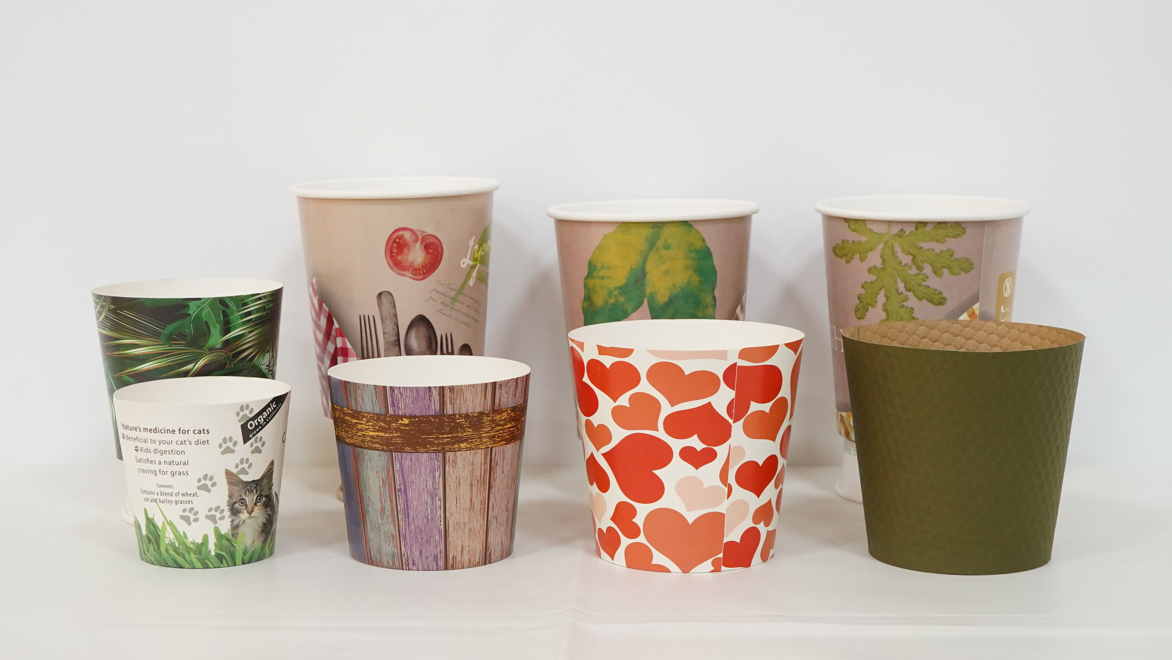 Decorative printed paper flower pots in various patterns